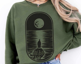Loon and the Moon, Funny Common Loon Sweatshirt, Minnesota Lake Loon shirt Bird Watcher, Loon Gift Birding Lake Living Boundary Waters shirt