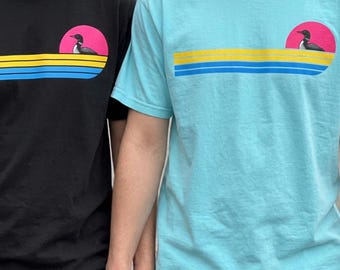 Pansexual Pride Flag with Loon on Retro Stripes | 100% Cotton Comfort Colors Tshirt | Unisex Garment-Dyed T-shirt with a vintage feel