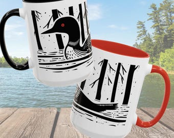 Loon Mug | 15 oz Ceramic Mug in Red or Black | Minnesota and the Great Lakes Common Loon
