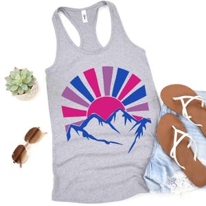 Subtle Bisexual Pride Mountain Shirt, Bi Pride Racerback Tank Top, Bi Wife Vibes Energy, Subtle Pride Shirt, Sapphic Lesbian Workout Top
