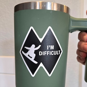Double Black Diamond ski- en snowboardstickers, "I'm Difficult" grappige skisticker, Silly Snowboardsticker, Downhill Backcountry Pow
