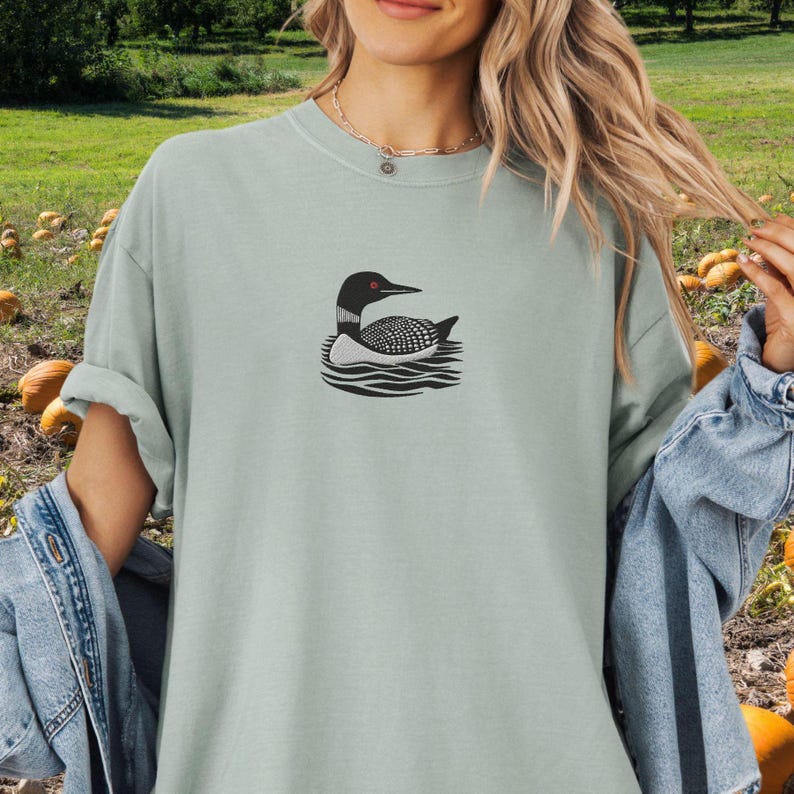 Embroidered Loon Shirt, A Little Bit Loony, Funny Common Loon t shirt, Bird Watcher tee shirt, Loon Gift for her, Birding Lake Living tshirt Bay