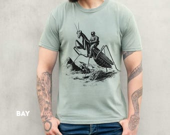 Weirdcore Astronaut Riding a Praying Mantis, Retro Graphic T-shirts, Vintage Style Weird Meme Shirt, Shirts That Go Hard, Space Mantis Moon