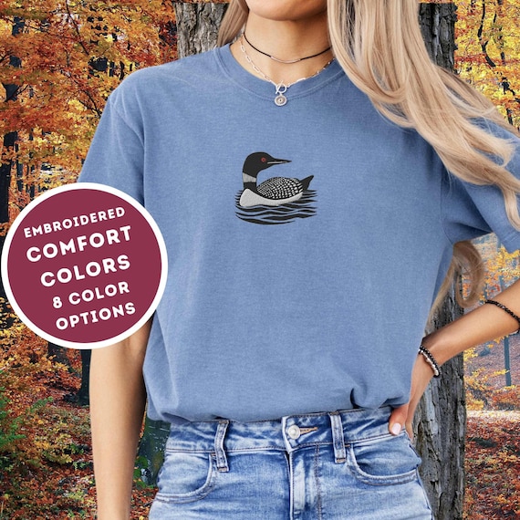 Embroidered Loon Shirt, A Little Bit Loony, Funny Common Loon t shirt, Bird Watcher tee shirt, Loon Gift for her, Birding Lake Living tshirt