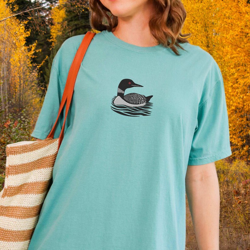 Embroidered Loon Shirt, A Little Bit Loony, Funny Common Loon t shirt, Bird Watcher tee shirt, Loon Gift for her, Birding Lake Living tshirt image 6