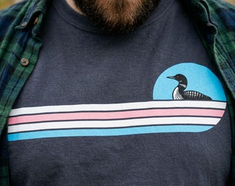 Transgender Flag with Loon on Retro Stripes | 100% Cotton Comfort Colors Tshirt | Unisex Garment-Dyed T-shirt with a vintage feel