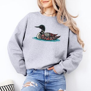 Nordic Folk Art Style Loon Sweatshirt | Scandinavian Styled Common Loon Sport Grey