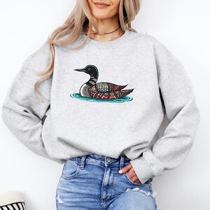 Nordic Folk Art Style Loon Sweatshirt | Scandinavian Styled Common Loon Ash