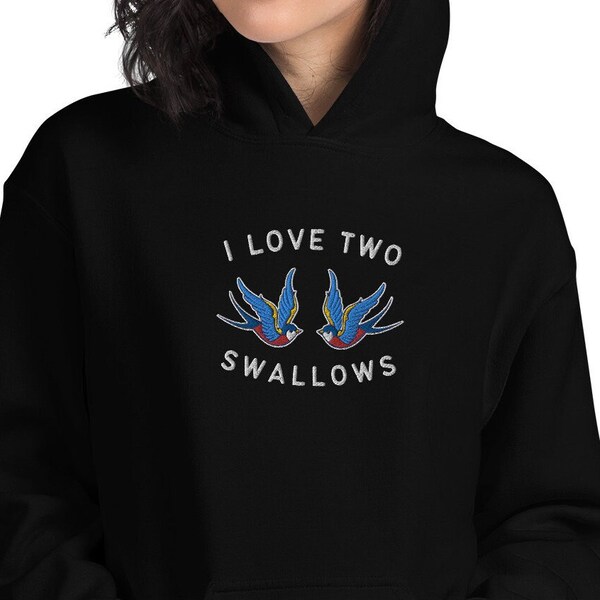 Funny Embroidered Bird Shirt, I LOVE 2 SWALLOWS sweatshirt Dirty Joke Bird shirt Gift for Bird Watchers Spit Swallow Bird Watching sweater