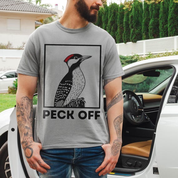 Camiseta Peck Off Woodpecker, camiseta inspirada na natureza