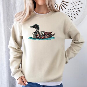 Nordic Folk Art Style Loon Sweatshirt | Scandinavian Styled Common Loon Sand