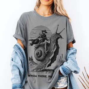 Weirdcore Cowboy Riding a Snail Tshirt, Comfort Colors, Whoa There Partner, Feral, Unhinged, Absurdist, Ironic Meme Shirt, Funny Weird Shirt Grey