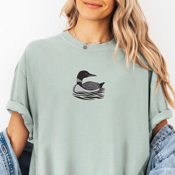 Embroidered Loon Shirt, A Little Bit Loony, Funny Common Loon t shirt, Bird Watcher tee shirt, Loon Gift for her, Birding Lake Living tshirt