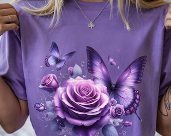 Purple Butterfly PNG Bundle: Floral Rose Design (Digital Download)