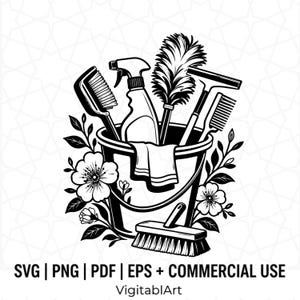 Blommor för rengöringsverktyg SVG, Städare-logotypdesign, Städning Clipart (digital nedladdning)