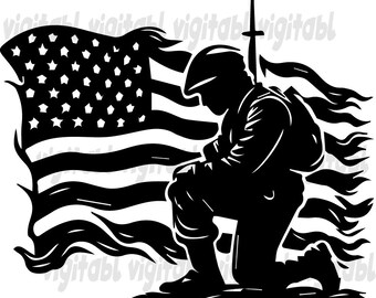 Kneeling Soldier American Flag Svg & PNG Files, Patriotic Clipart ...