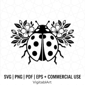 Nyckelpiga Blommor SVG, Insekt Clipart Klippfil (Digital Nedladdning)