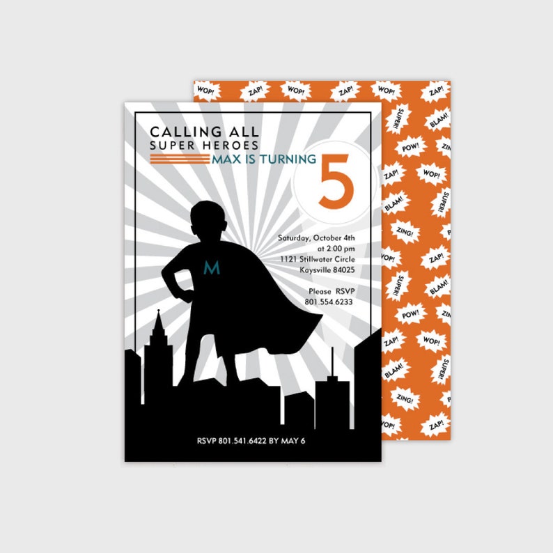 Super Hero, Super Boy, Birthday Digital 5x7 Invite, Baby Shower, Printable by Missy VanWagoner image 1