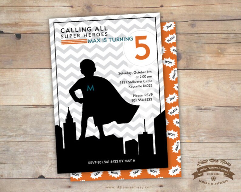 Super Hero, Super Boy, Birthday Digital 5x7 Invite, Baby Shower, Printable by Missy VanWagoner image 3