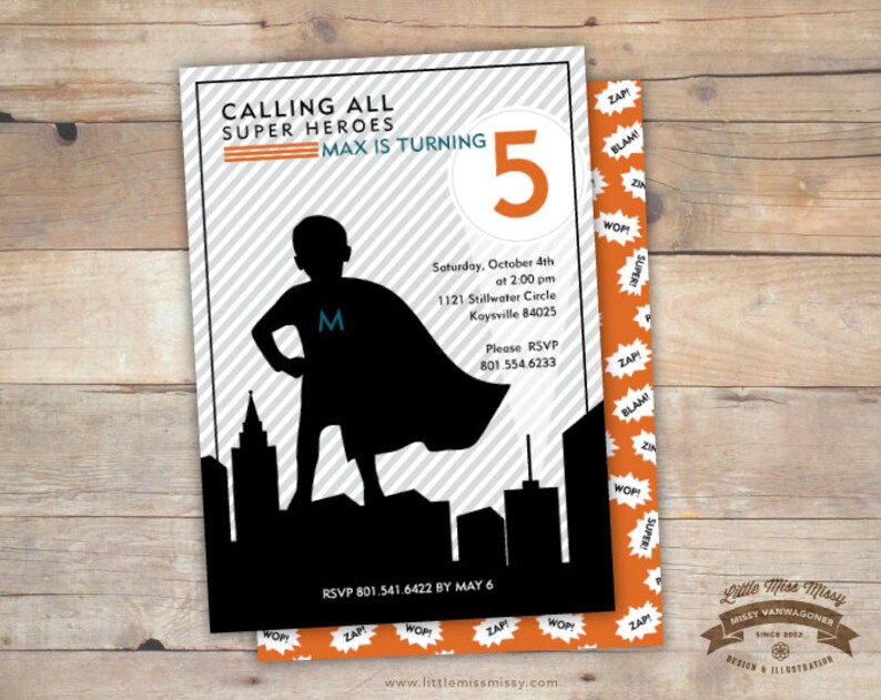 Super Hero, Super Boy, Birthday Digital 5x7 Invite, Baby Shower, Printable by Missy VanWagoner image 2