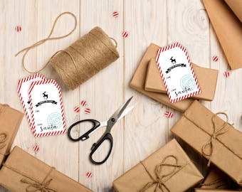 Printable Christmas Tags From Santa, Present,Gift, Christmas Cards, Tags, Deer, Holiday Stickers, Printables