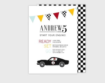 Customized Vintage Mustang, Race Car, Birthday, Baby Shower Invite- 5x7 Digital Printable by Little Miss Missy