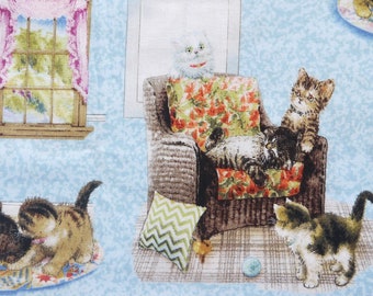 On Sale - Playful Kitties - AYJ - 100% Cotton Fabric - 1 yard - more for one continuous piece