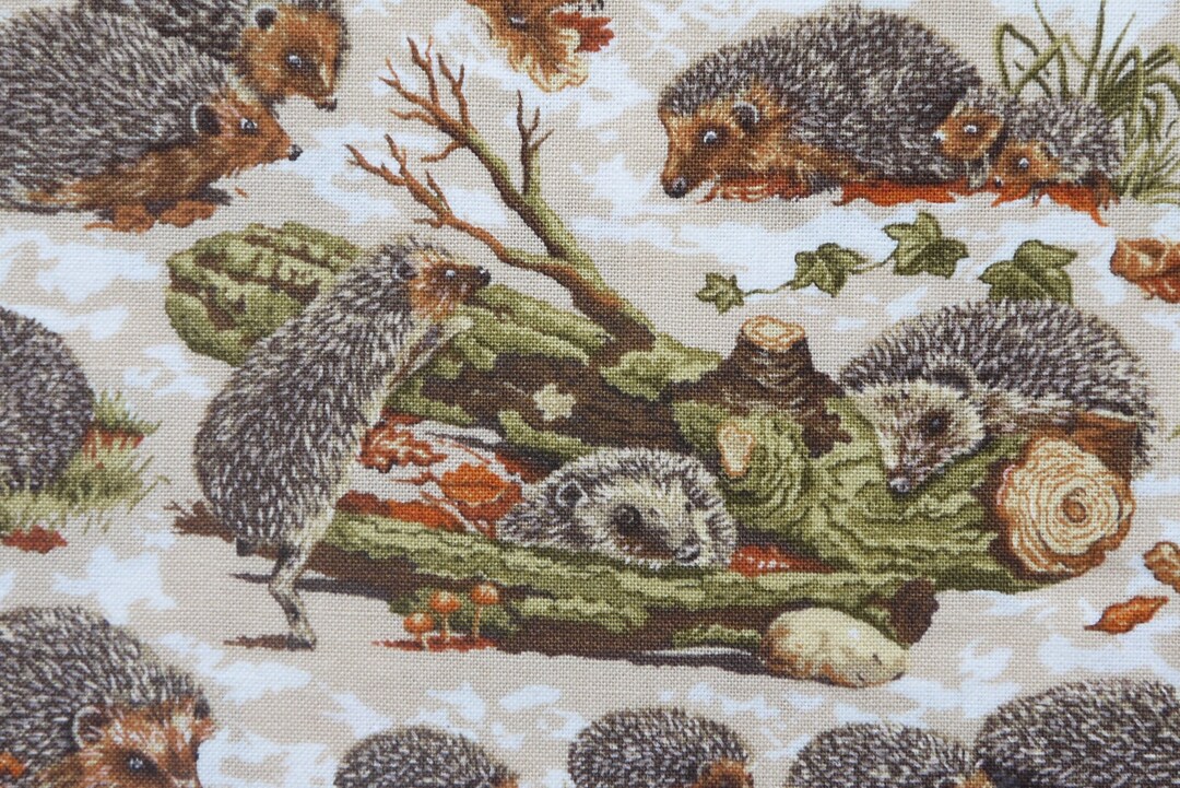 Hedgehog Family Nutex 100 Cotton Fabric 1 Yard More Etsy
