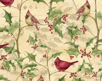 Cardinal on Vines - Designed by Susan Winget - 100% Cotton Fabric - 1 yard - more for one continuous piece