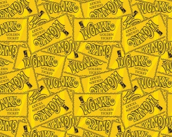 Willy Wonka - Charlie and the Chocolate Factory-Golden Ticket- 100% Cotton - 1 Yard - more for one continuous piece