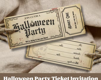Inbjudan till biljett till vintage-skräck-Halloweenfest (redigerbar Canva-mall), Halloweenfestinbjudningar, redigerbar Halloween-biljettfest