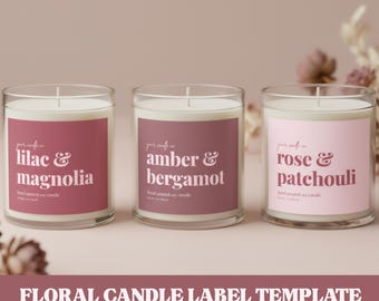 Plantilla de Canva para etiqueta de vela floral sencilla, diseño de vela Bloom editable, marca de vela Floral Essence, etiqueta imprimible para frasco de vela neutral
