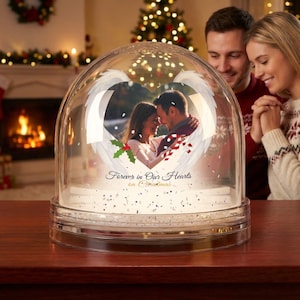 Personalized Snow Globe with Custom Couple Photo, Angel Wings Heart Design, Christmas Gift