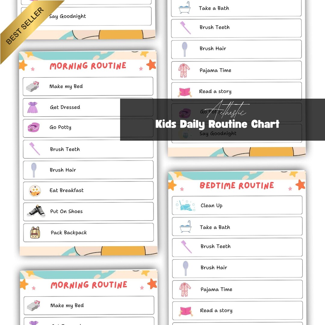 Apple Daily Routine Daily Routine Chart: Kid-friendly Morning and Bedtime Tracker ...