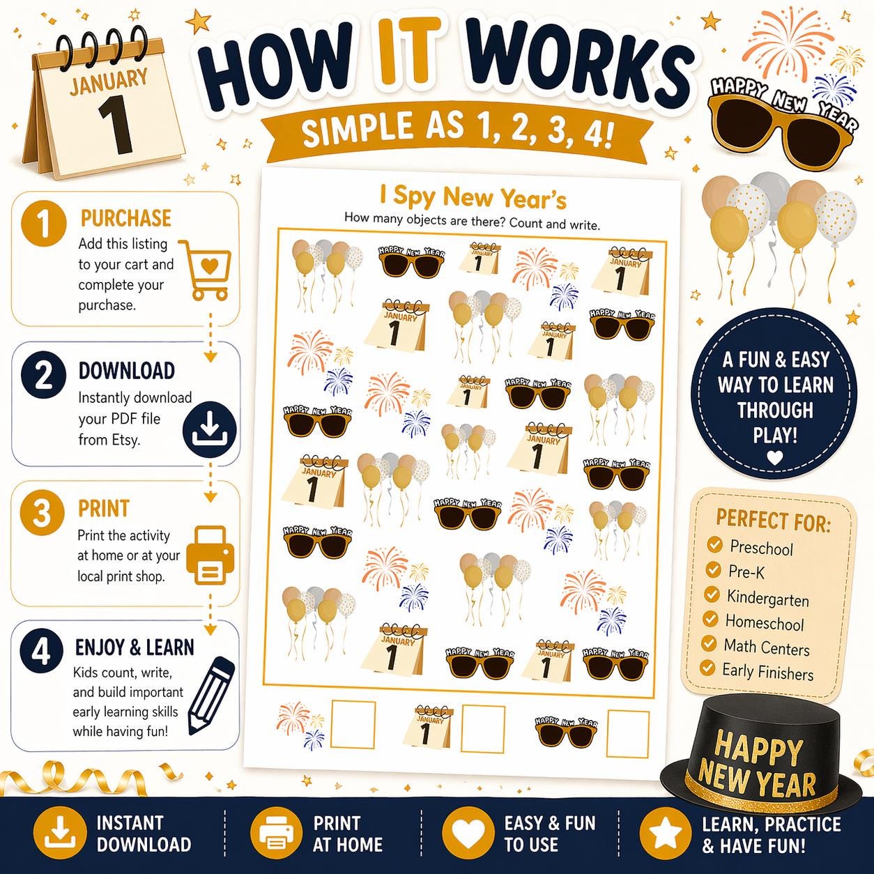 New Year's I Spy Printable | Counting Worksheet | Preschool Math ...