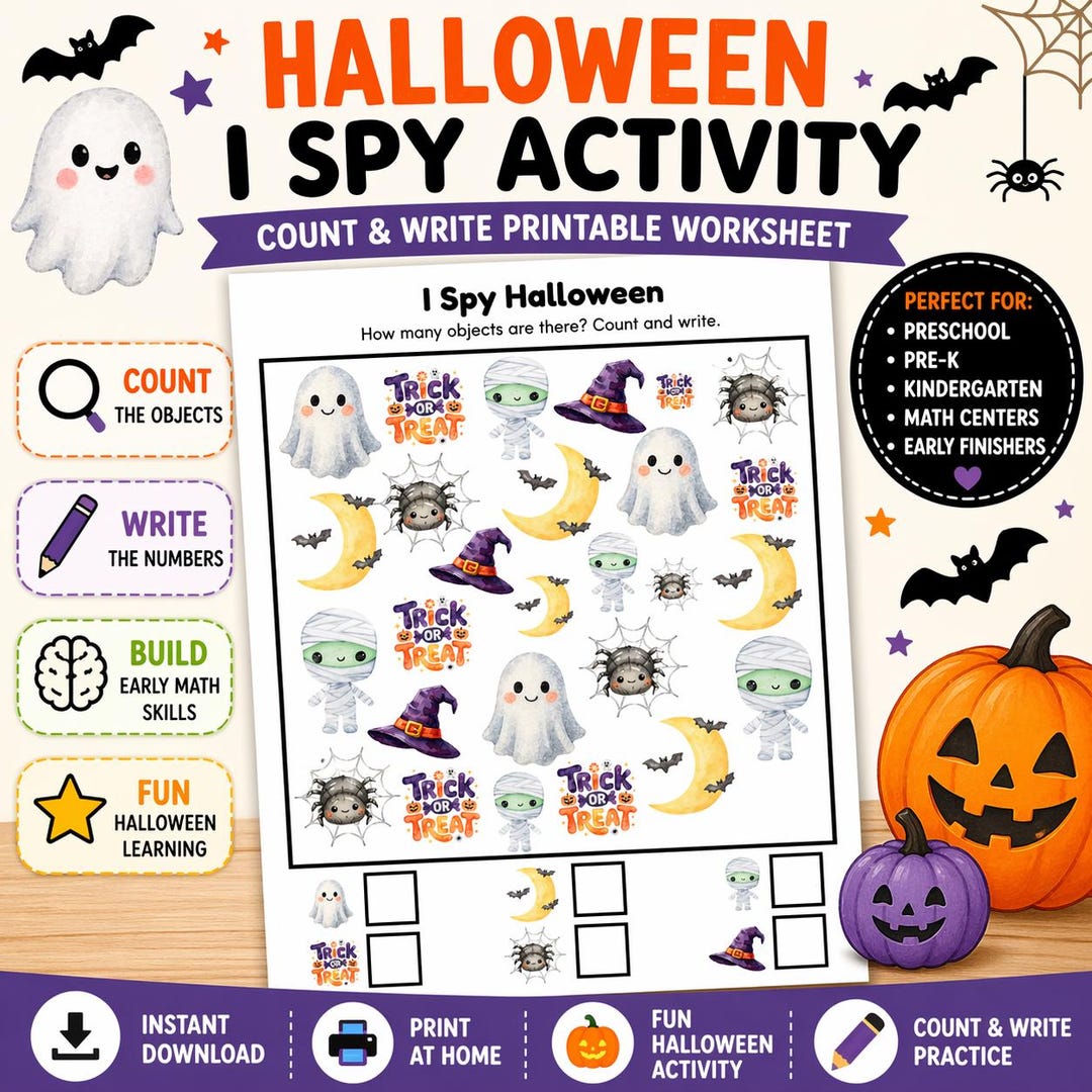 Halloween I Spy Printable | Counting Worksheet | Preschool Math ...