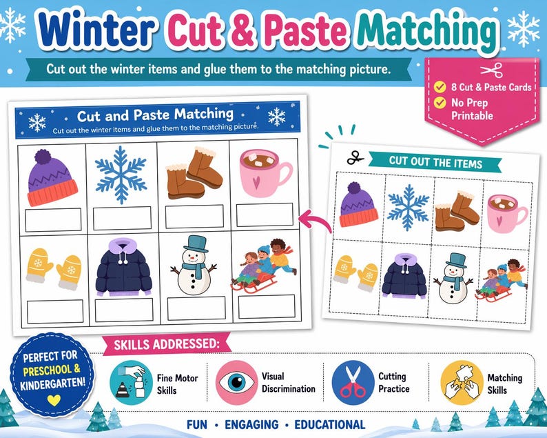 Winter Cut and Paste Matching Activity | Preschool Fine Motor ...