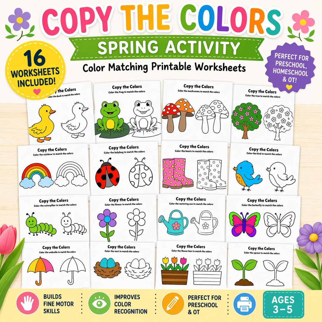 Spring Copy Spring Copy the Colors Printable | Preschool Color Matching Activity ...