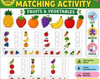 Food Cut and Paste Matching Activity | Preschool Fine Motor Worksheets (PDF)