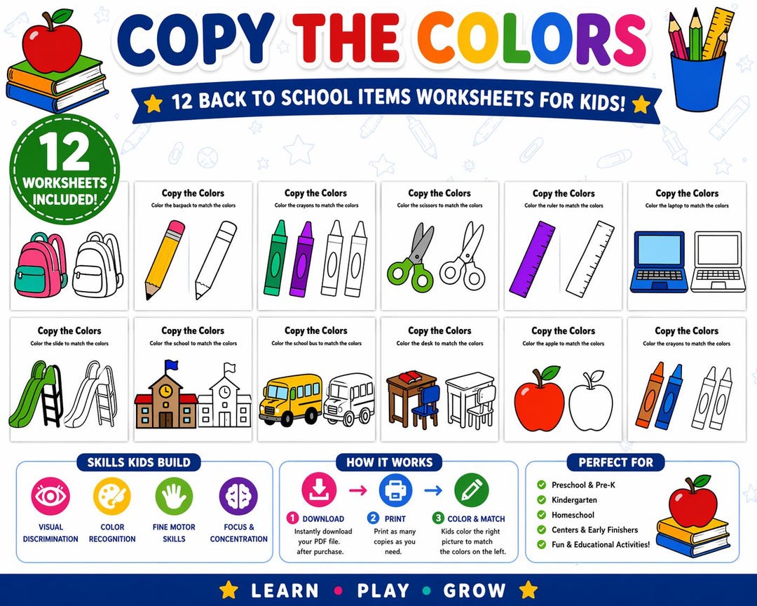 Back to School Copy the Colors Printable | Preschool Color Matching ...