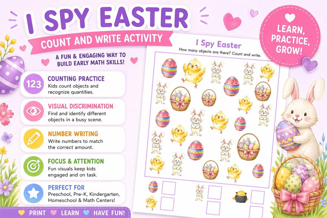 Easter I Spy Printable | Counting Worksheet | Preschool Math Activity ...