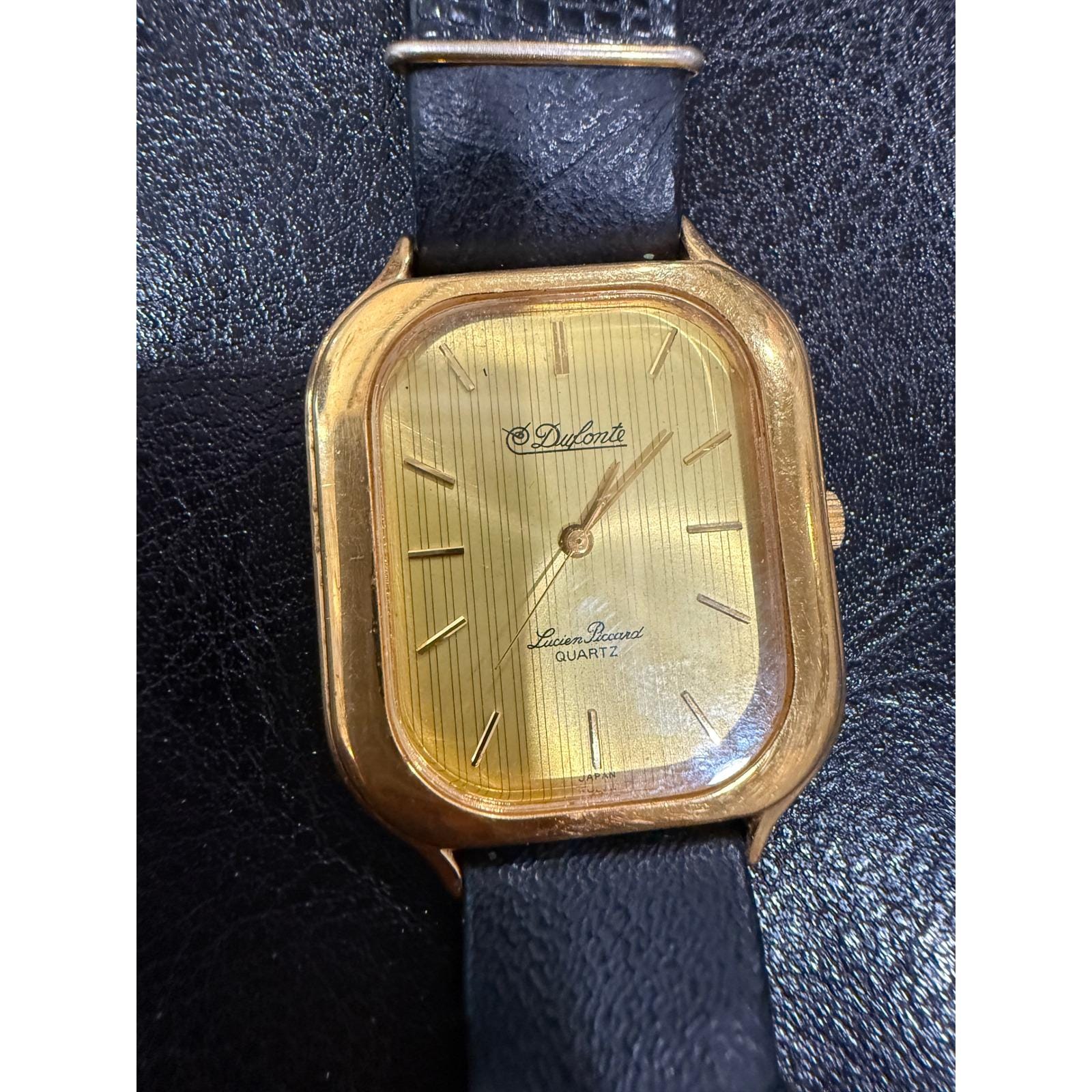 Vintage Dufonte Lucien Piccard Quartz Watch Gold Tone Stretch Band Japan Movt Vintage Dufonte Lucien Piccard Watch Gold Color Working  main image 3