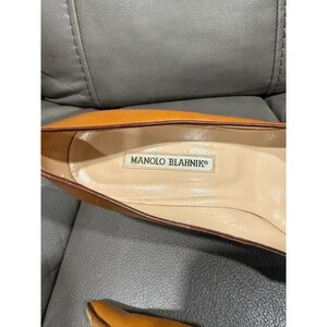Manolo Blahnik Tan Leather Pointed Toe Pumps ES646 Stiletto Heels Size 40.5 image 4