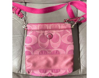 Coach Signature C Pink Canvas Crossbody Bag With Pink Strap