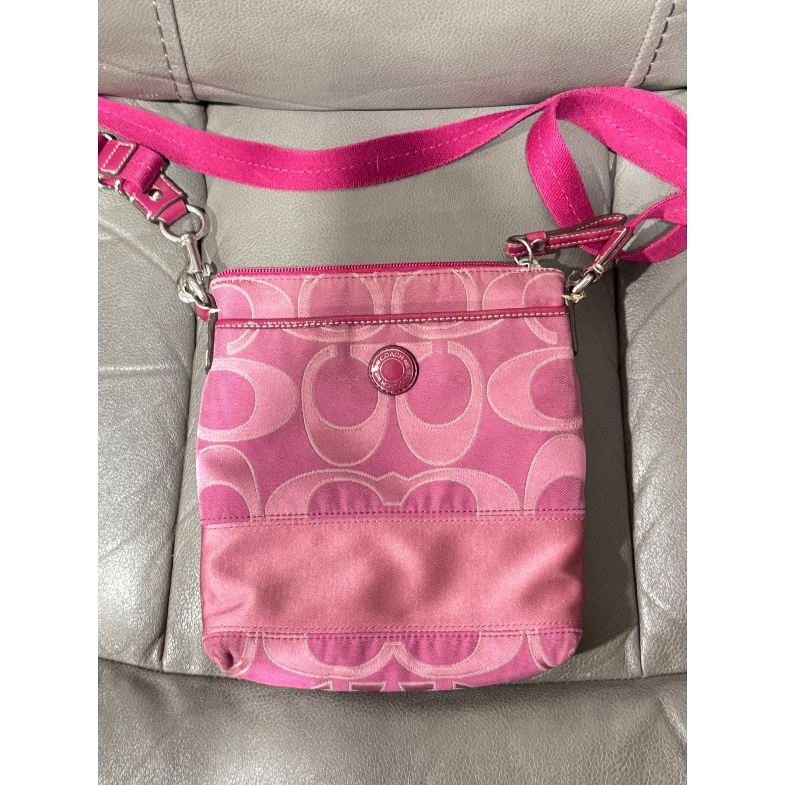 Coach Signature C Pink Canvas Crossbody Bag With Pink Strap - Etsy
