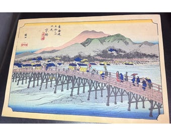 Hiroshige Utagawa Grabado en madera Gran Puente Sanjo Kyoto Tokaido Cincuenta y Tres