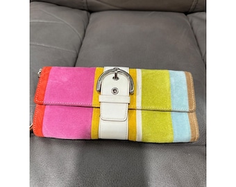 Bolso de mano Coach Soho de ante a rayas multicolor con hebilla A04S-6744 Rosa vintage