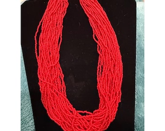 Vintage native American 30 strand glass Bead Statement  Gold Tone Floral  38"