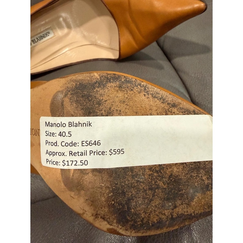 Manolo Blahnik Tan Leather Pointed Toe Pumps ES646 Stiletto Heels Size 40.5 image 6