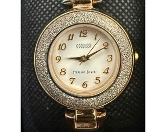 Ecclissi Sterling Silver Mother of Pearl, diamond Bangle Watch 32310 54.6 GRAMS